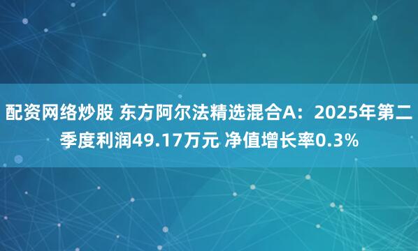 配资网络炒股 东方阿尔法精选混合A：2025年第二季度利润49.17万元 净值增长率0.3%